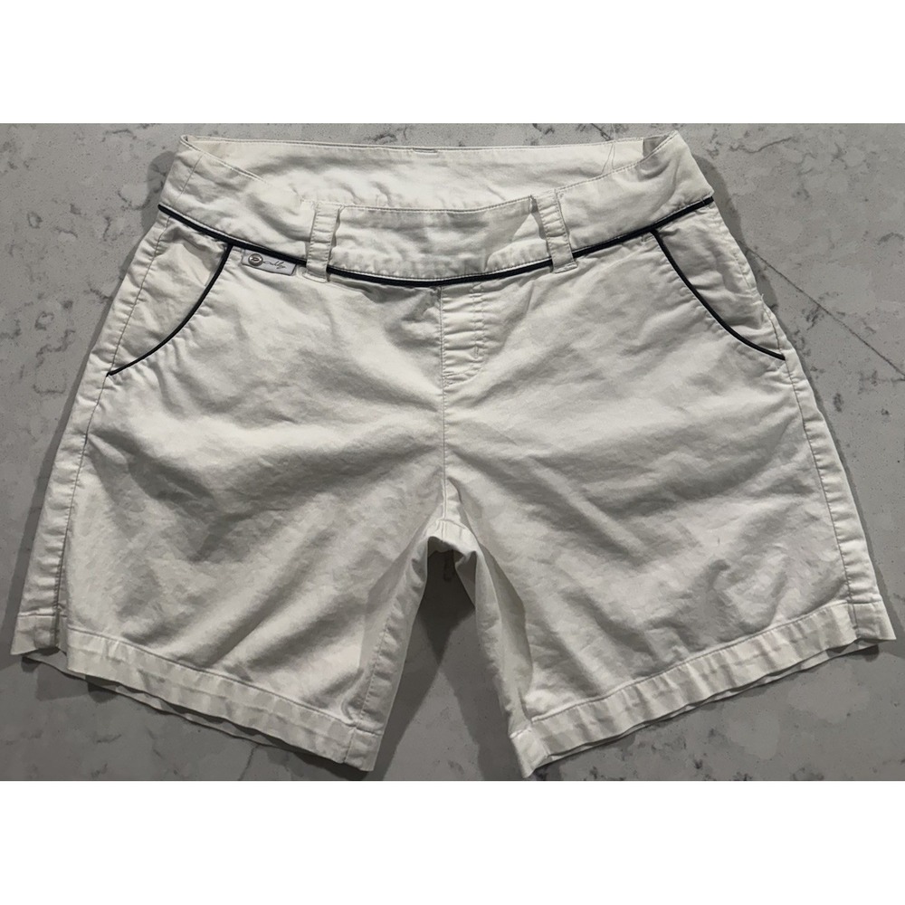 VTG Oakley Shorts Womens 10 White Golf Flat Front Belted Piped Casual Logo Y2K